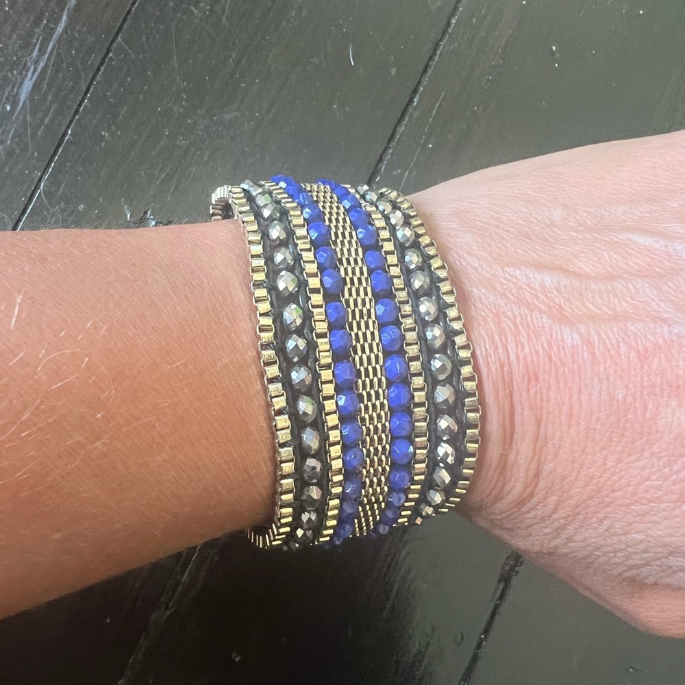 Armani Exchange Gold and Blue Beaded Cuff Bracelet
